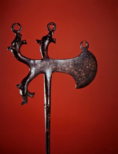 Axe-shaped pin decorated with animal heads by Scythian Scythian