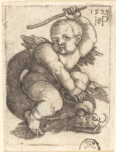 Genius on a Dolphin, Riding Towards the Right by Sebald Beham