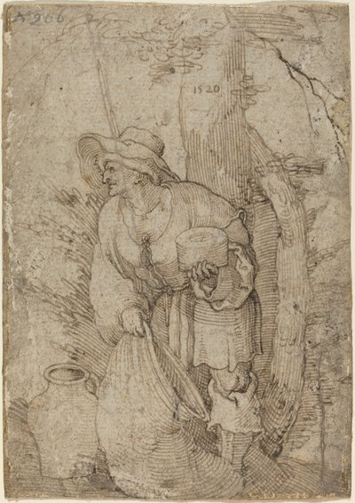 Old Man Standing under Tree by Sebald Beham