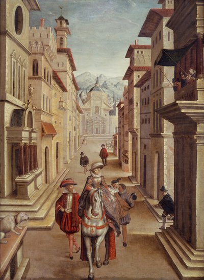 Elegant Figures in an Italianate Renaissance Street by Sebastian Vrancx