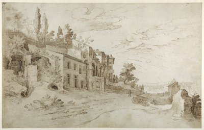 Houses among the ruins with a distant view of Rome by Sebastian Vrancx
