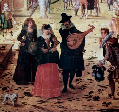 Landscape with Villa Medici in Rome, Italy (detail) Elegant Walkers and Musicians in the Park - Painting by Sebastian Vrancx (1573-1647) 17th century Naples Museo Nazionale di Capodimonte by Sebastian Vrancx