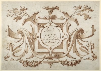 Strapwork cartouche associated with the set of his Roman Views by Sebastian Vrancx