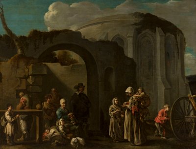 Beggar Family Among Ruins by Sébastien Bourdon