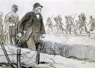 First World War: Portrait of Clemenceau (1841-1929) in a Casing Visiting the Front. Drawing by Georges Goursat dit Sem by Sem