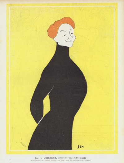 Yvette Guilbert, French cabaret singer and actress. Illustration for Le Rire by Sem