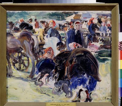 A Fair. Market Square in the Province with Peasant Women and Merchants. Painting by Semyon Gavrilovich Nikiforov by Semen Gavriilovich Nikiforov