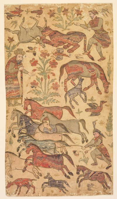 A Marbled Picture of Rustam Catching Rakhsh by Shafi