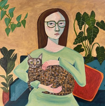 Cozy Woman With Cat by Sharyn Bursic