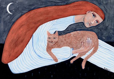 Dreamy Cat Night Embrace by Sharyn Bursic