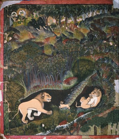 Brijnathji and Durjan Sal Sight a Pride of Lions by Shaykh Taju