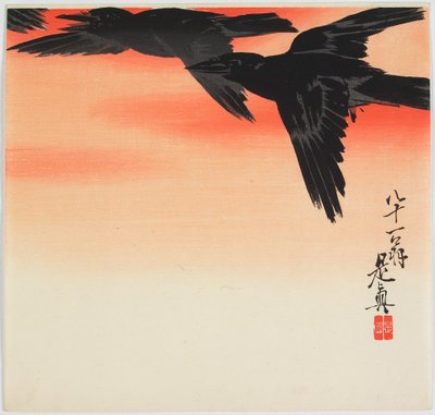 Crows Flying at Sunset by Shibata Zeshin