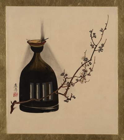 Lacquer Paintings of Various Subjects: Plum Branch with Oil Lamp by Shibata Zeshin