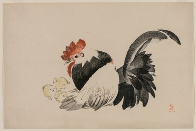 Rooster, Hen, and Chicks, c. 1880s by Shibata Zeshin