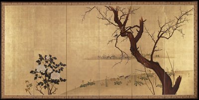 Spring (right of a pair of Birds and Flowers in Spring and Autumn) by Shibata Zeshin
