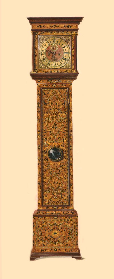 Clock inlaid with light marquetry, 1905 by Shirley Charles Llewellyn Slocombe
