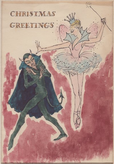 Devil and fairy, Christmas card by Shirley Markham