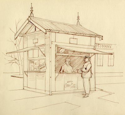Kiosk selling drinks, Paris, France, c1951 by Shirley Markham