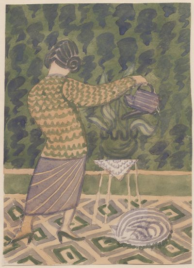 Woman Watering Plants by Shirley Markham