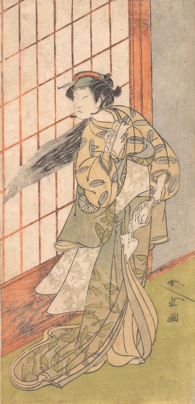 The First Nakamura Tomijuro as an Angry Woman Standing in a Room by Shunsho