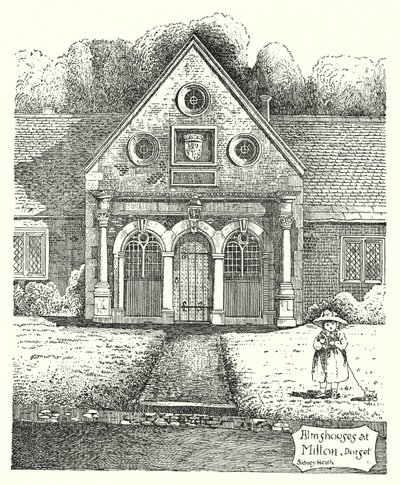 Almshouses at Milton, Dorset (engraving) by Sidney Heath