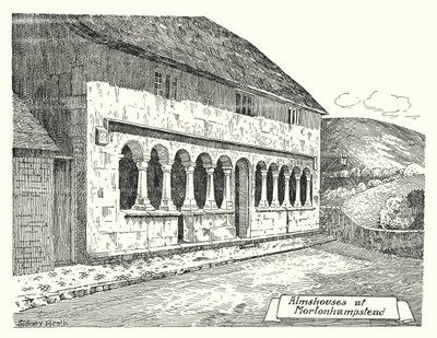 Almshouses at Mortonhampstead (engraving) by Sidney Heath