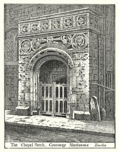 The Chapel Porch, Greenway Almshouses, Tiverton (engraving) by Sidney Heath