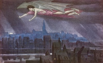 The Golden Legend: Lucifer flying over the city by Sidney Meteyard