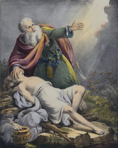 Abraham Offering Up His Son Isaac (coloured engraving) by Siegfried Detler Bendixen