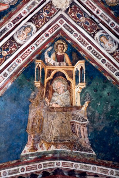 View of the Detail of a Fresco Representing the Four Doctors of the Roman Church: St. Ambrose of Milan and Saint Mark by Sienese School