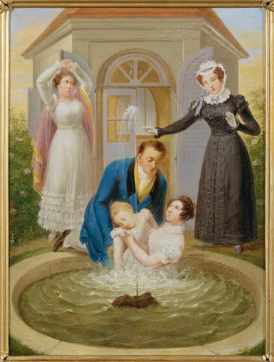 A child is saved from drowning in a garden pond by Sigmund Ferdinand Ritter von Perger