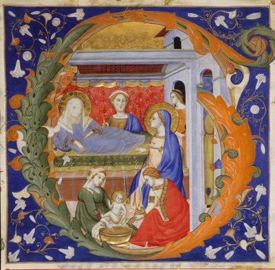 Manuscript Illumination with the Birth of the Virgin in an Initial G, from a Gradual by Silvestro dei Gherarducci
