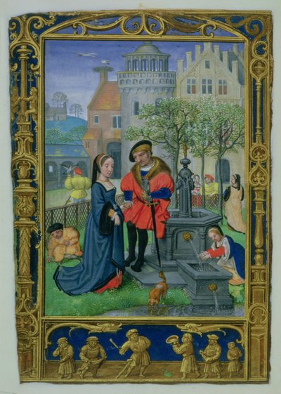 April: Courting, from a Book of Hours, or the Golf Book, c.1520-30 by Simon (workshop of) Bening