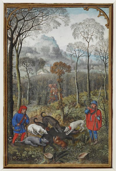 Calendar Miniature for December Showing a Boar Hunt by Simon Bening