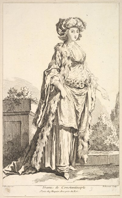 Dame de Constantinople, from Recueil de diverses figures étrangères Inventées par ..., 18th century by Simon Francois Ravenet