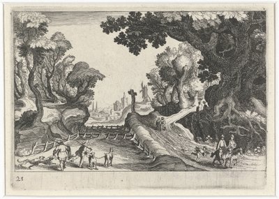 Forest Landscape with a Cross Along a Path by Simon Frisius