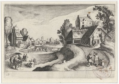 Village View with a Farm by Simon Frisius