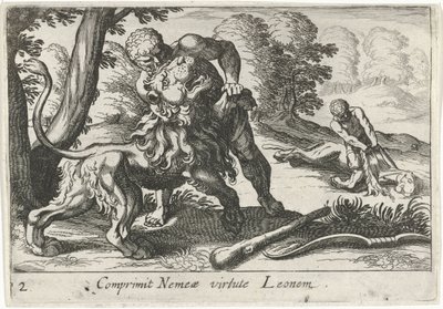 Hercules Fighting the Nemean Lion (Herculean Themes) by Simon Frisius