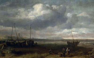 Seaside in Scheveningen with Fishing Boats by Simon de Vlieger