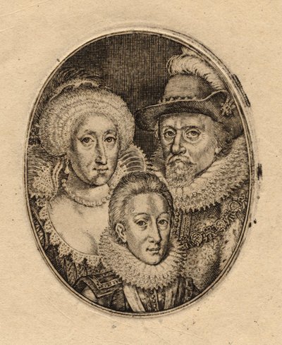 Anne of Denmark; King Charles I when Prince of Wales; King James I of England and VI of Scotland by Simon van de Passe