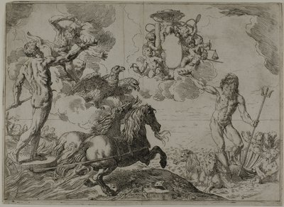 Jupiter, Neptune and Pluto Offering their Crowns to the Arms of Cardinal Borghese by Simone Cantarini