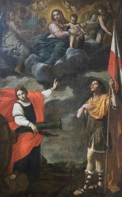 Madonna in Glory with the Child and the Saints Barbara and Terenzio, c.1630 by Simone Cantarini