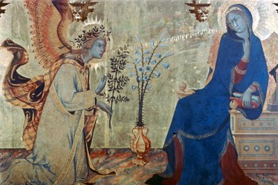 The Annunciation and Two Saints (detail) by Simone Martini
