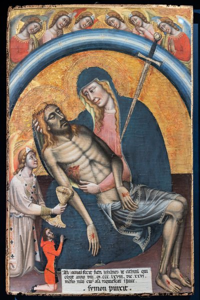 Lamentation over the dead Christ with the client, Iohannes de Elthinl, by Simone dei Crocifissi, c. 1368 (detail) by Simone dei Crocifissi