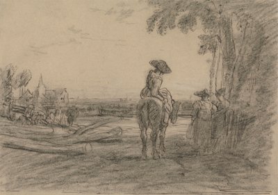 Woman on a Horse with Two Standing Women Overlooking a Landscape by Sir Augustus Wall Callcott