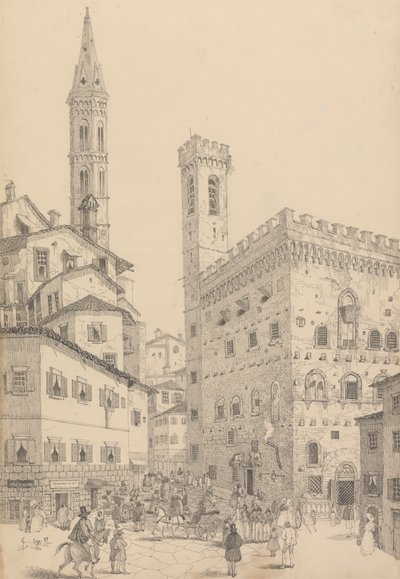 Album of 30 Views in the Tyrol and Italy: South View of the Barqello or State Prison and Spire of the Badia 3.d May 1842 by Sir Charles D
