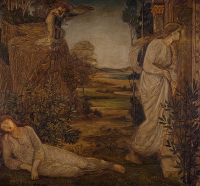 Cupid and Psyche - Palace Green Murals - Zephyrus Bearing Psyche to the Mountain, 1881 by Sir Edward Coley Burne Jones