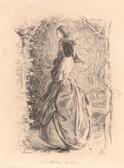 Happy Spring Time. Woman and Child Looking at Bird in Nest by Sir John Everett Millais