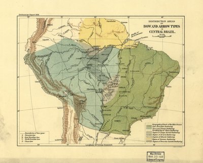 Distribution Areas for Bow and Arrow Types in Central Brazil by Smithsonian Institution