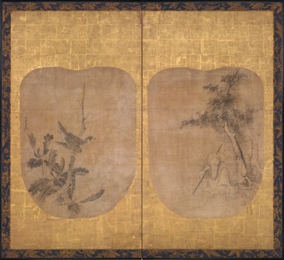 Daoist Sage beneath a Tree and Hawk on a Branch, mid-17th century by Soga Nichokuan